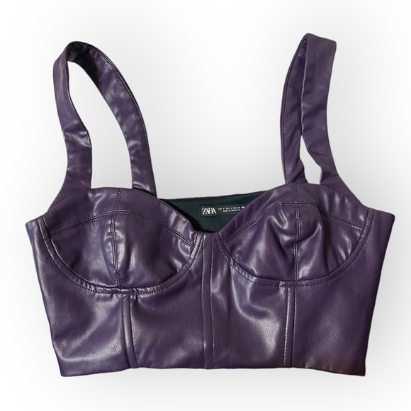 ZARA Purple Faux Leather Bustier Corset Style Crop Top Size Small - Picture 3 of 10